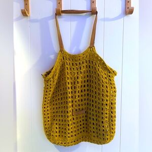 lined crocheted market bag - mustardy yellow ☀️